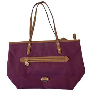 Coach Sawyer Plum Canvas & Leather Tote Bag Gold Hardware Charm F37237  G9075